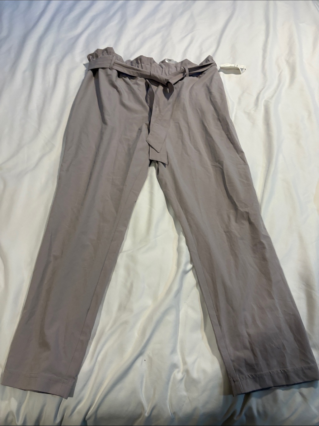 Women's Ankle/Cropped Paperbag Waist Chinos In Taupe With Tie